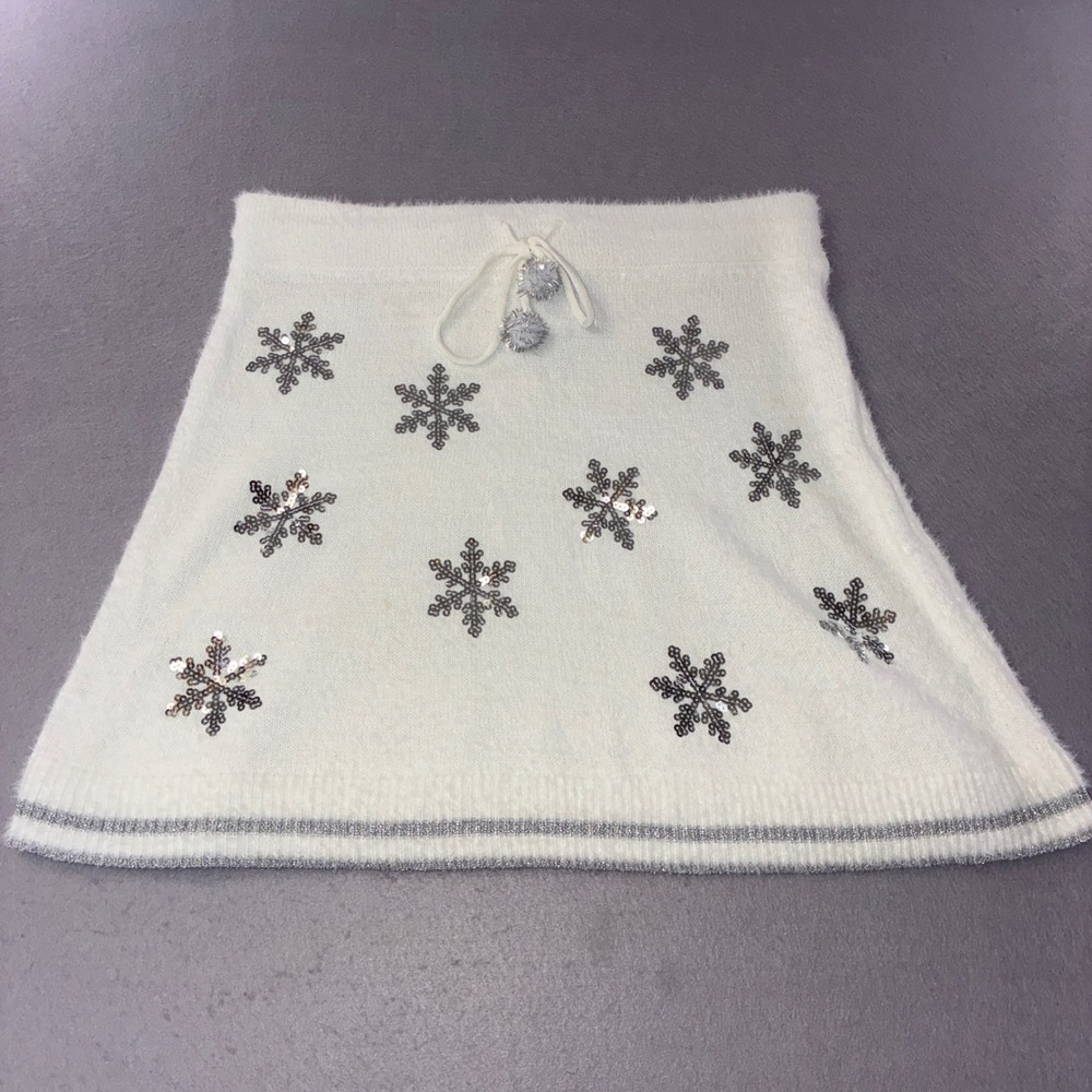With Love Derek Snowflake Knit Skirt Womens XL White Sequin Pom Pom Festive